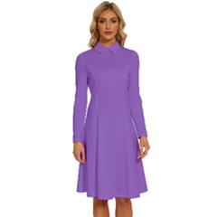 Iris Purple	 - 	long Sleeve Shirt Collar A-line Dress by ColorfulDresses