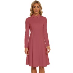 Bitter Sweet Shimmer Red	 - 	long Sleeve Shirt Collar A-line Dress