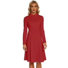 Carnelian Red	 - 	long Sleeve Shirt Collar A-line Dress