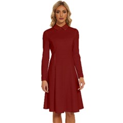 Barn Red	 - 	long Sleeve Shirt Collar A-line Dress