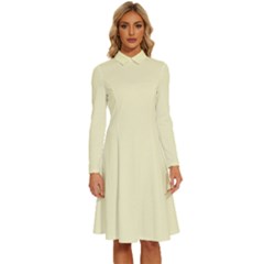 Creamy Yellow	 - 	long Sleeve Shirt Collar A-line Dress