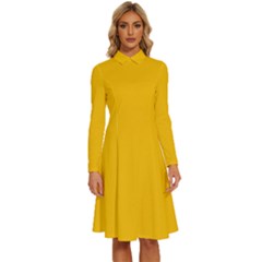 Golden Poppy Yellow	 - 	long Sleeve Shirt Collar A-line Dress