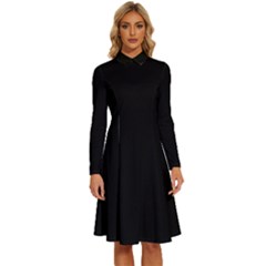 Black	 - 	long Sleeve Shirt Collar A-line Dress by ColorfulDresses