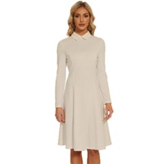 Champagne White	 - 	long Sleeve Shirt Collar A-line Dress