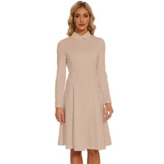 Desert Sand	 - 	long Sleeve Shirt Collar A-line Dress