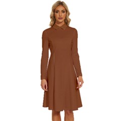 Fuzzy Wuzzy Brown	 - 	long Sleeve Shirt Collar A-line Dress by ColorfulDresses