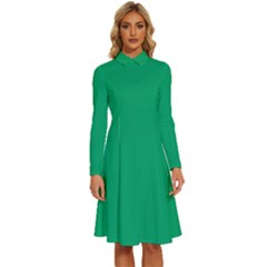 Jade Green	 - 	long Sleeve Shirt Collar A-line Dress