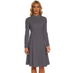 Dolphin Grey	 - 	long Sleeve Shirt Collar A-line Dress by ColorfulDresses