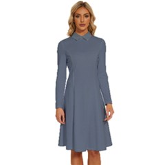 Jet Grey	 - 	long Sleeve Shirt Collar A-line Dress