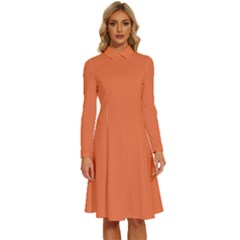 Mandarin Orange	 - 	long Sleeve Shirt Collar A-line Dress