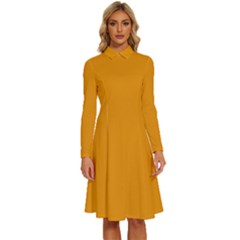 Mango Mojito Orange	 - 	long Sleeve Shirt Collar A-line Dress by ColorfulDresses