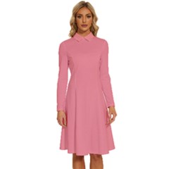 Conch Shell Pink	 - 	long Sleeve Shirt Collar A-line Dress by ColorfulDresses