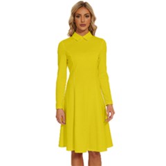 Bumblebee Yellow	 - 	long Sleeve Shirt Collar A-line Dress by ColorfulDresses