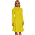 Bumblebee Yellow	 - 	Long Sleeve Shirt Collar A-Line Dress View1