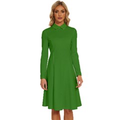 Medium Spring Green	 - 	long Sleeve Shirt Collar A-line Dress by ColorfulDresses