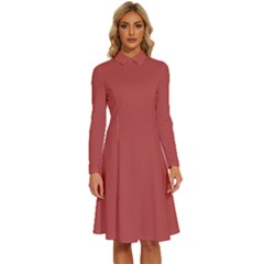 Deep Chestnut Red	 - 	long Sleeve Shirt Collar A-line Dress by ColorfulDresses