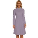 Dark Rose Quartz	 - 	Long Sleeve Shirt Collar A-Line Dress View1