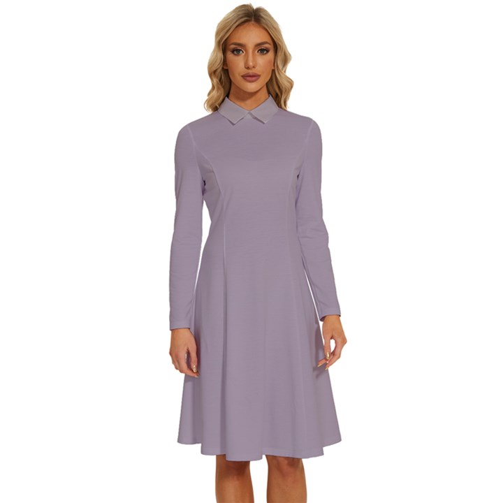 Dark Rose Quartz	 - 	Long Sleeve Shirt Collar A-Line Dress