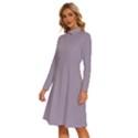 Dark Rose Quartz	 - 	Long Sleeve Shirt Collar A-Line Dress View2