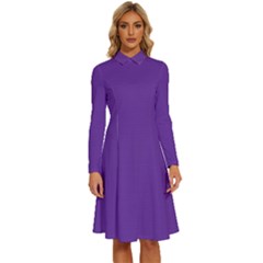 Rebecca Purple	 - 	Long Sleeve Shirt Collar A-Line Dress