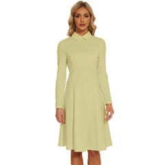 Yellow Iris	 - 	long Sleeve Shirt Collar A-line Dress by ColorfulDresses