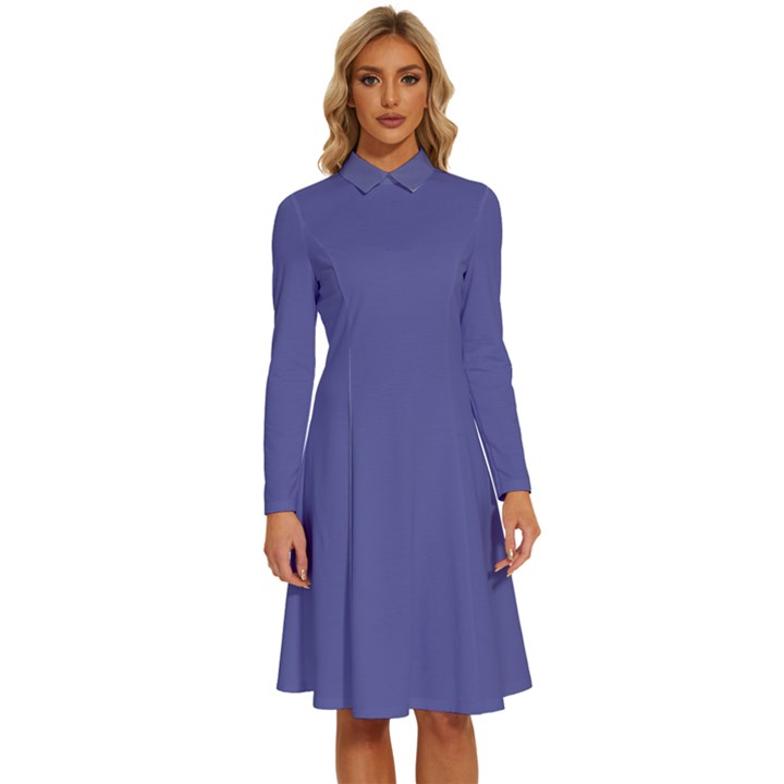 Blue Iris	 - 	Long Sleeve Shirt Collar A-Line Dress