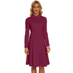 Claret	 - 	long Sleeve Shirt Collar A-line Dress by ColorfulDresses