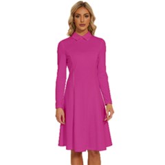 Deep Cerise	 - 	long Sleeve Shirt Collar A-line Dress by ColorfulDresses