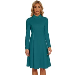 Deep Lake	 - 	long Sleeve Shirt Collar A-line Dress by ColorfulDresses