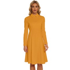 Radient Orange	 - 	long Sleeve Shirt Collar A-line Dress by ColorfulDresses