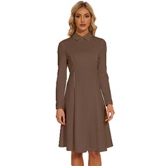 Deep Tuscan Brown	 - 	long Sleeve Shirt Collar A-line Dress by ColorfulDresses