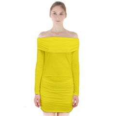 Aureolin Yellow	 - 	long Sleeve Off Shoulder Dress