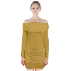 Lemon Curry Yellow	 - 	long Sleeve Off Shoulder Dress by ColorfulDresses