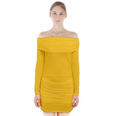 Mikado Yellow	 - 	long Sleeve Off Shoulder Dress by ColorfulDresses