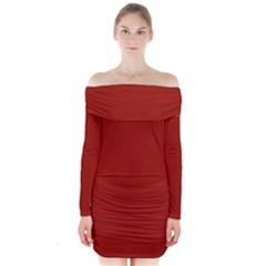 Lipstick Red	 - 	long Sleeve Off Shoulder Dress