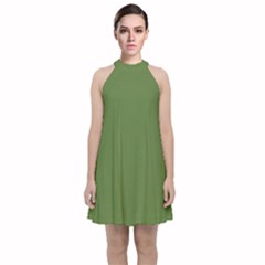 Crocodile Green	 - 	velvet Halter Neckline Dress by ColorfulDresses