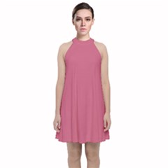 Cinnamon Satin Pink	 - 	Velvet Halter Neckline Dress