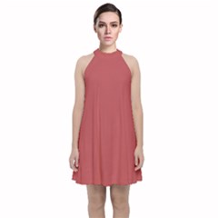 Bitter Sweet Shimmer Red	 - 	velvet Halter Neckline Dress by ColorfulDresses