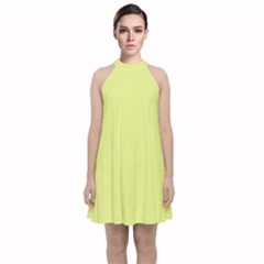 Key Lime Yellow	 - 	velvet Halter Neckline Dress by ColorfulDresses