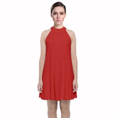 Crimson Red	 - 	velvet Halter Neckline Dress by ColorfulDresses