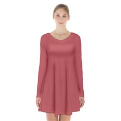 Bitter Sweet Shimmer Red	 - 	long Sleeve Velvet V-neck Dress by ColorfulDresses