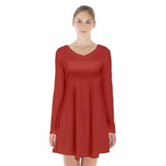 Apple Red	 - 	long Sleeve Velvet V-neck Dress by ColorfulDresses