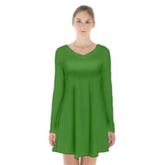 Medium Spring Green	 - 	long Sleeve Velvet V-neck Dress by ColorfulDresses