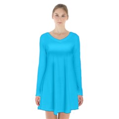 Vivid Sky Blue	 - 	long Sleeve Velvet V-neck Dress by ColorfulDresses