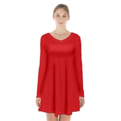 Rosso Corsa Red	 - 	long Sleeve Velvet V-neck Dress by ColorfulDresses