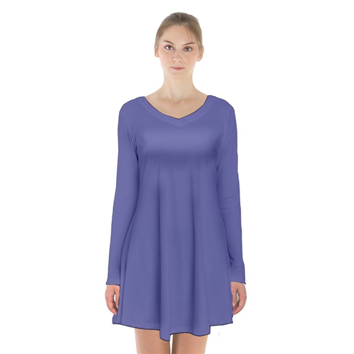 Blue Iris	 - 	Long Sleeve Velvet V-neck Dress