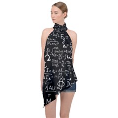 E=mc2 Text Science Albert Einstein Formula Mathematics Physics Halter Asymmetric Satin Top by Jancukart