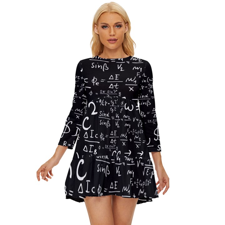 E=mc2 Text Science Albert Einstein Formula Mathematics Physics Long Sleeve Babydoll Dress