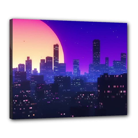 The Sun Night Music The City Background 80s 80 s Synth Canvas 20  X 16  (stretched)