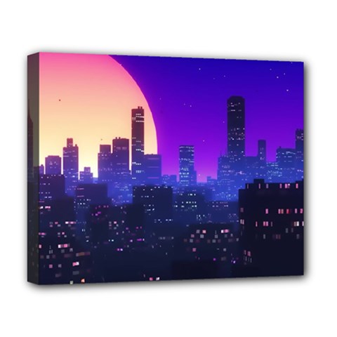 The Sun Night Music The City Background 80s 80 s Synth Deluxe Canvas 20  X 16  (stretched)